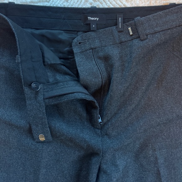 Theory Tapered High-Waist Pant in Sleek Flannel New Charcoal Melange Wool Size 4 - Picture 5 of 16